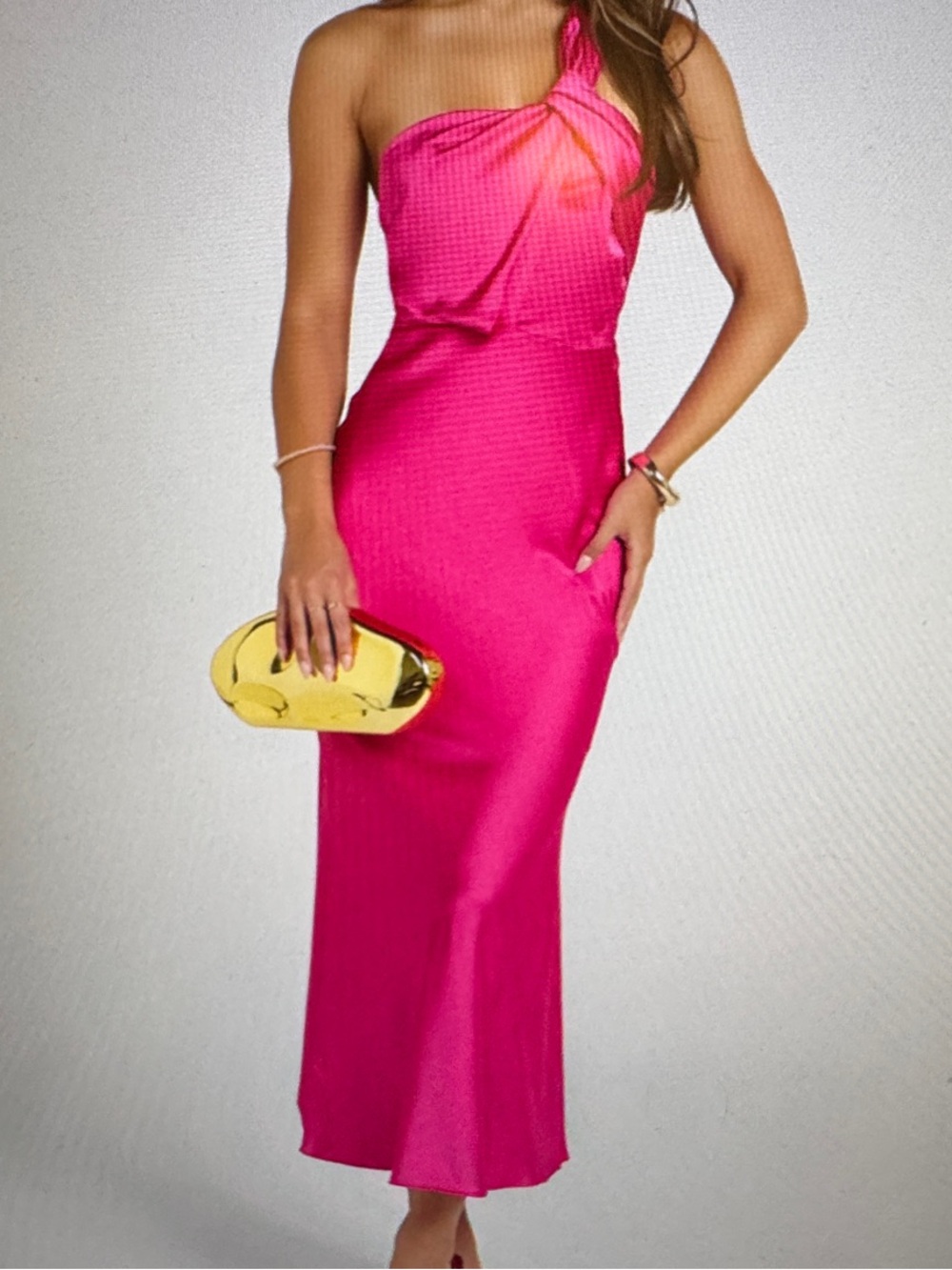 Showpo One-Shoulder Fuchsia Draped Evening Gown. New with tags.